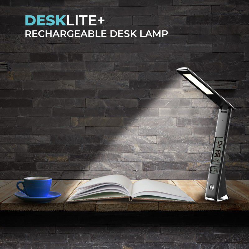 iGear Desklite+ Rechargeable LED Desk lamp with Day, Date, Time and Temperature display, and Alarm function Study Lamp  (51.2 cm, Black)