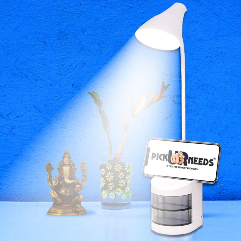 Pick Ur Needs Table Light Lamp For Study with Organiser+Night Light Lamp for Study Room Study Lamp  (28 cm, White Cap)