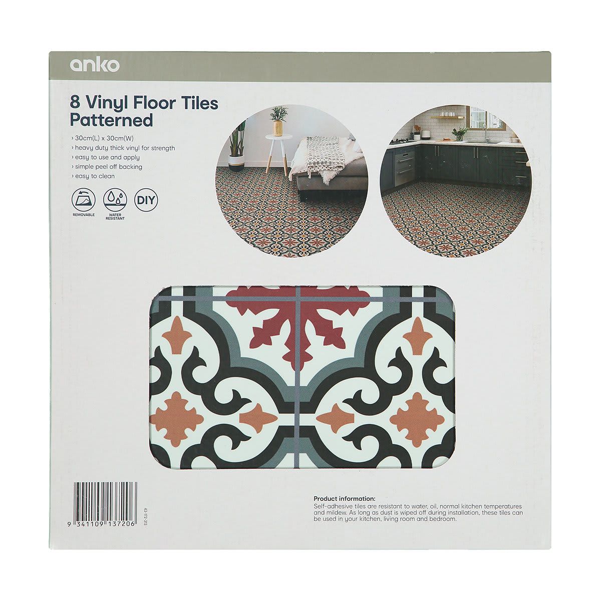8 Pack Vinyl Floor Tiles - Patterned