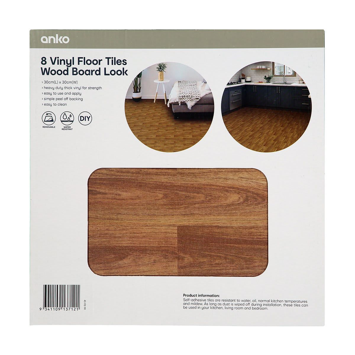 8 Pack Vinyl Floor Tiles - Wood Board
