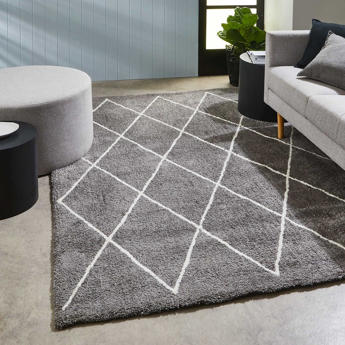 Trellis Shag Rug - Large, Grey