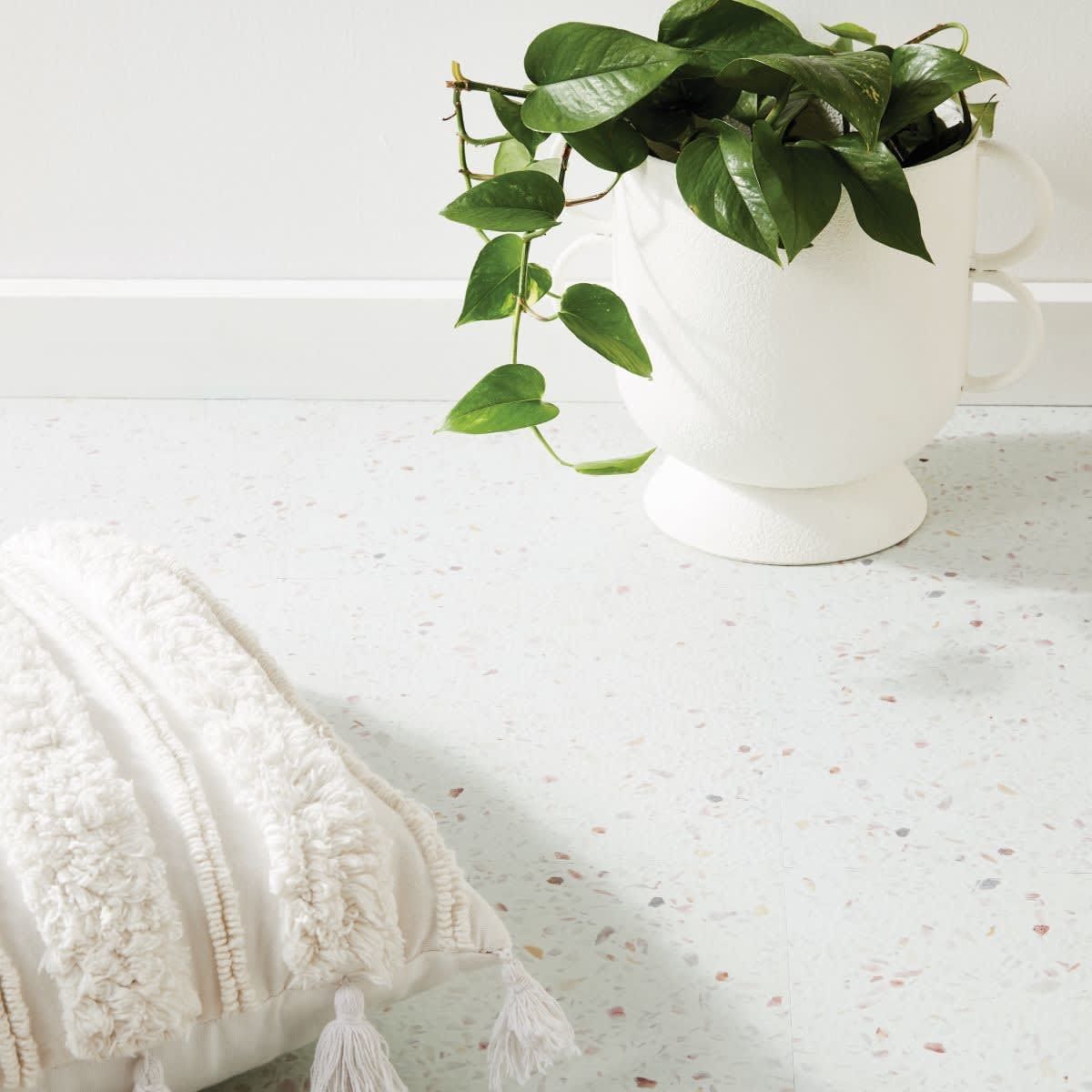 8 Pack Vinyl Floor Tiles - Light Terrazzo Look