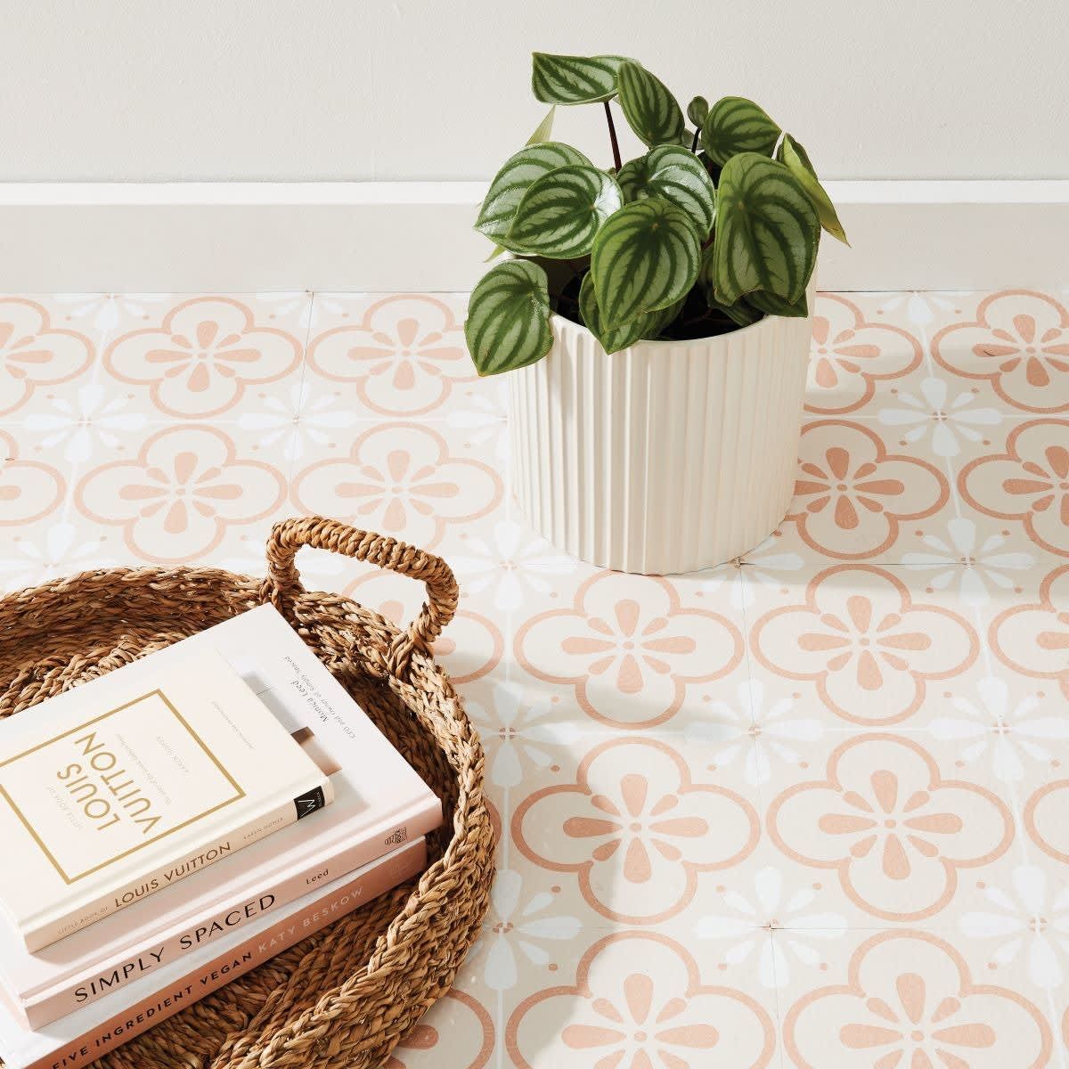 8 Pack Vinyl Floor Tiles - Blush Floral