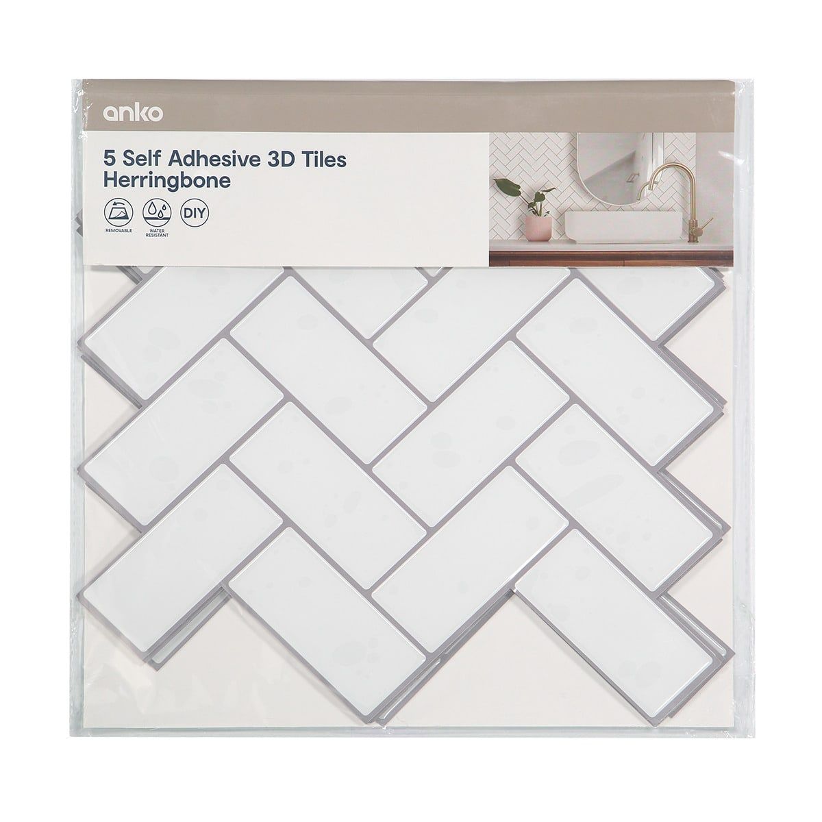 5 Pack Self Adhesive 3D Tiles - Herringbone