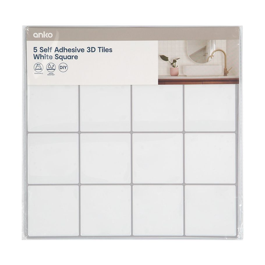 5 Pack Self Adhesive 3D Tiles - White Square