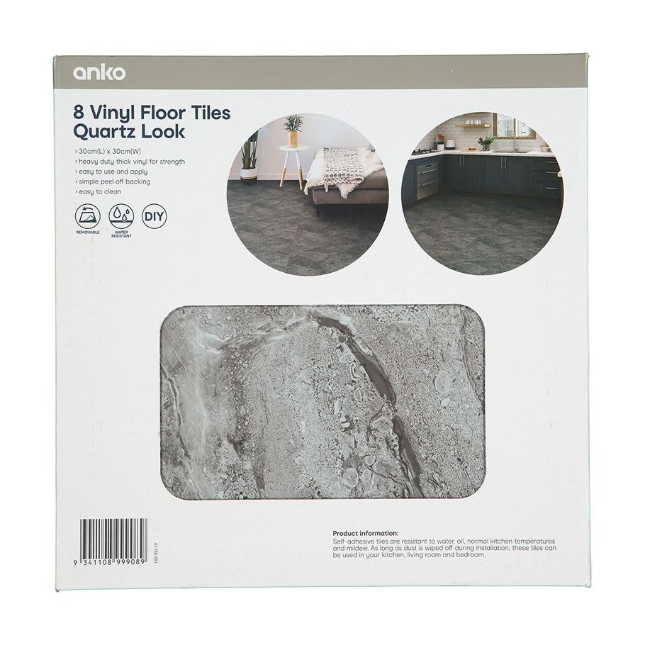 8 Pack Vinyl Floor Tiles - Quartz Look