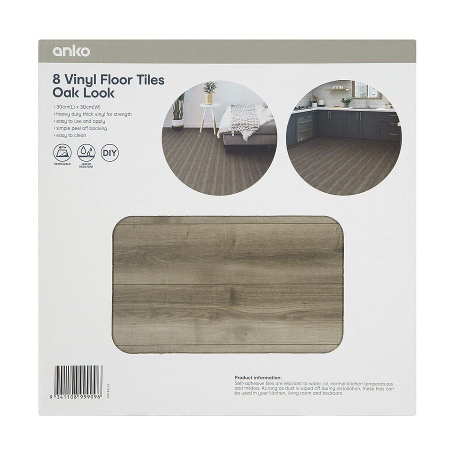 8 Pack Vinyl Floor Tiles - Oak Look