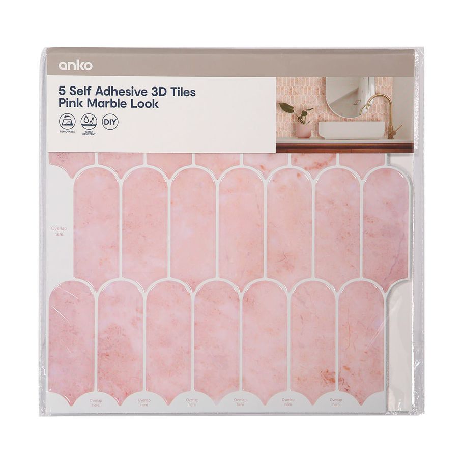 5 Pack Self Adhesive 3D Tiles - Pink Marble Look