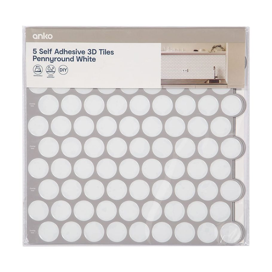 5 Pack Self Adhesive 3D Tiles - Pennyround White