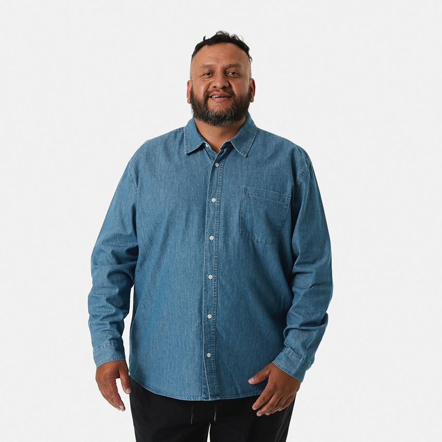 Men's Larger Size Long Sleeve Chambray Shirt