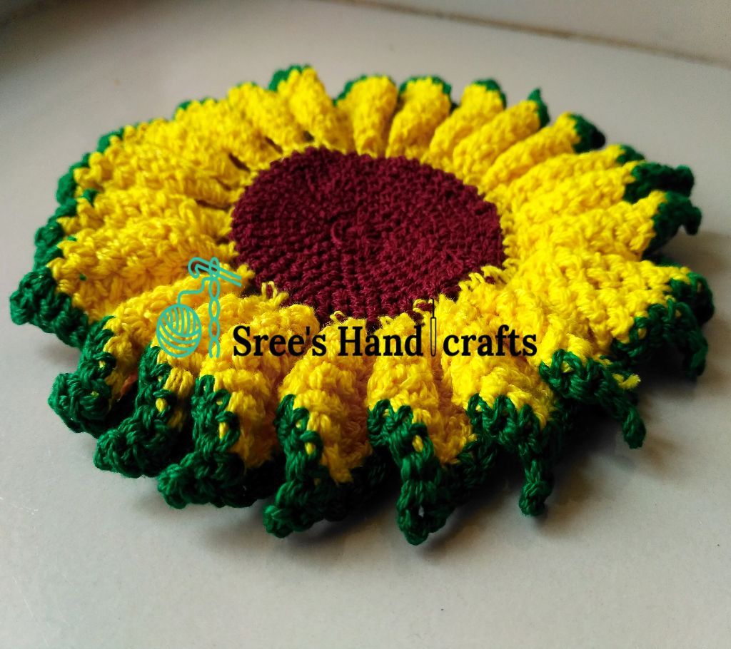 crochet sunflower 6pcs coaster set