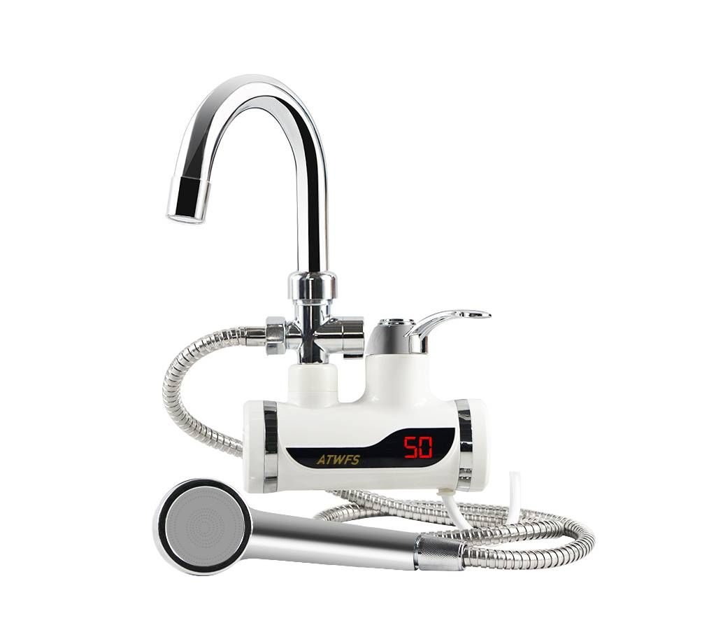 Instant Electric Hot Water Tap With Shower Head - White