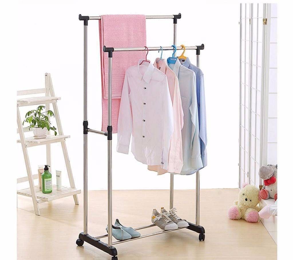 Two layers clothes hanging stand 