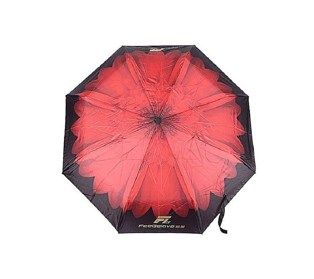 3D Flower Print Umbrella - Red &Black