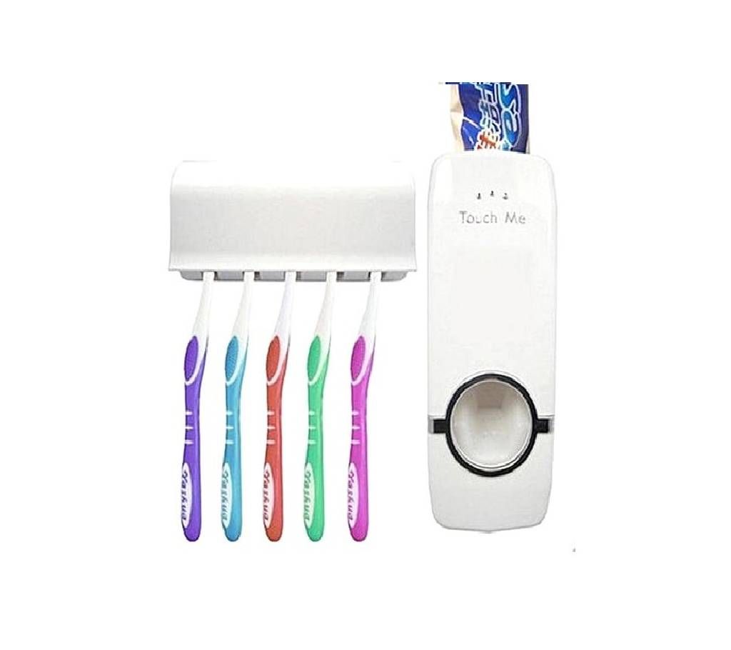 Toothpaste Dispenser And Toothbrush Holder - White