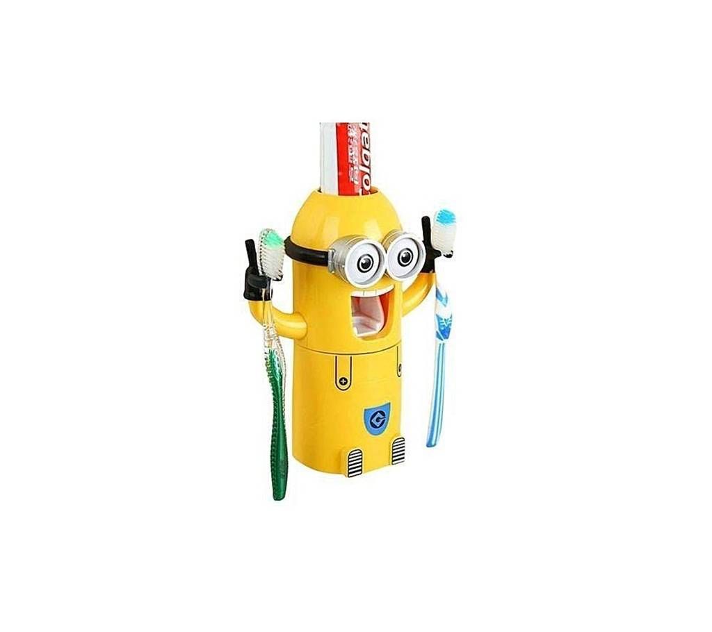 Automatic Toothpaste Dispenser with Brush Cup - Yellow