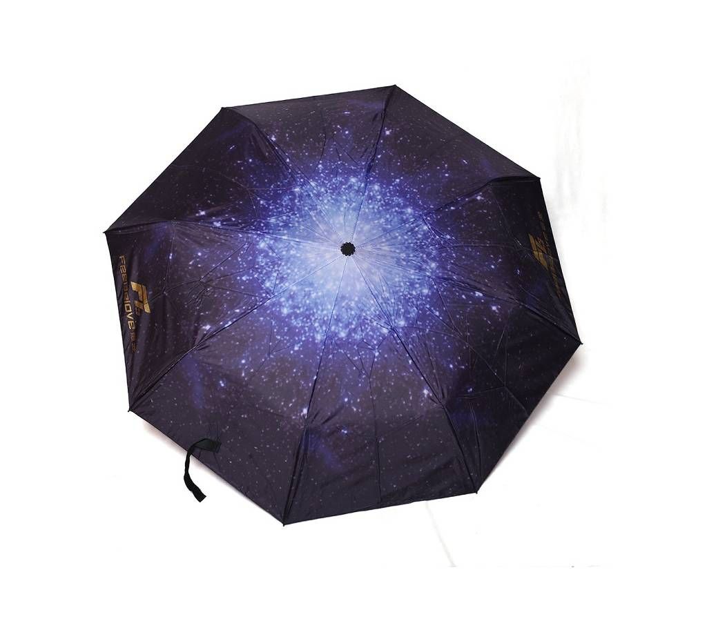 3D Flower Print Umbrella with Torch Light - Blue & Black