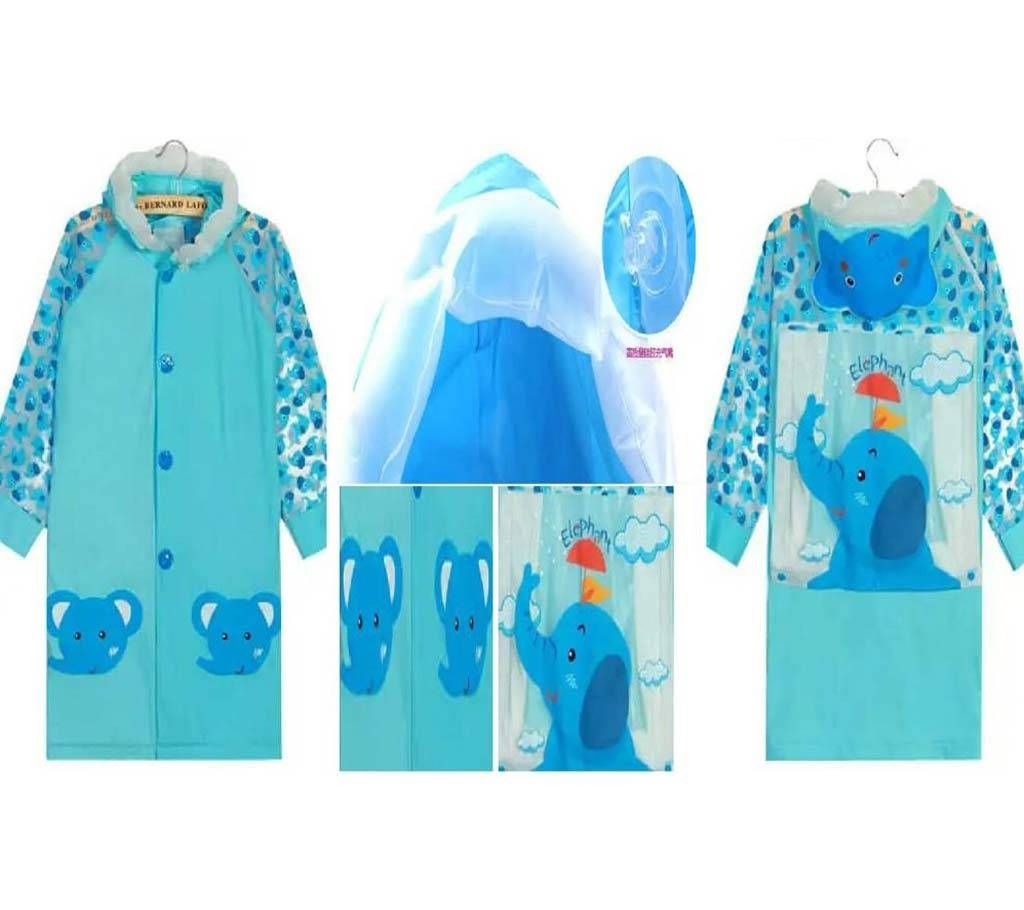 Blue Elephant Cute Kids Raincoat with Inflatable Hat