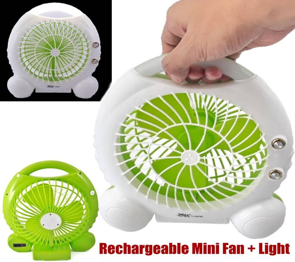 YJ- 5875 Rechargeable Fan With LED Light - White and Green