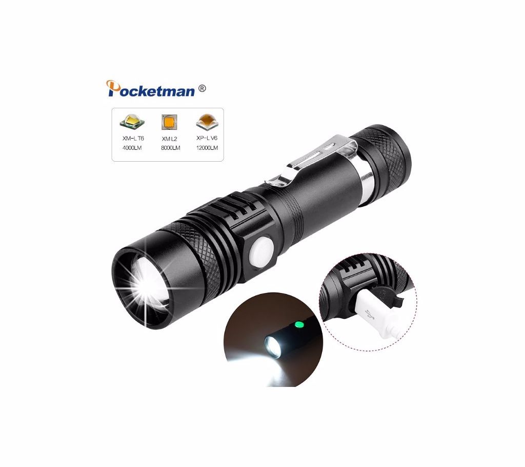 6200LM Super Bright Zoomable 3 Mode Rechargeable Led flashlight