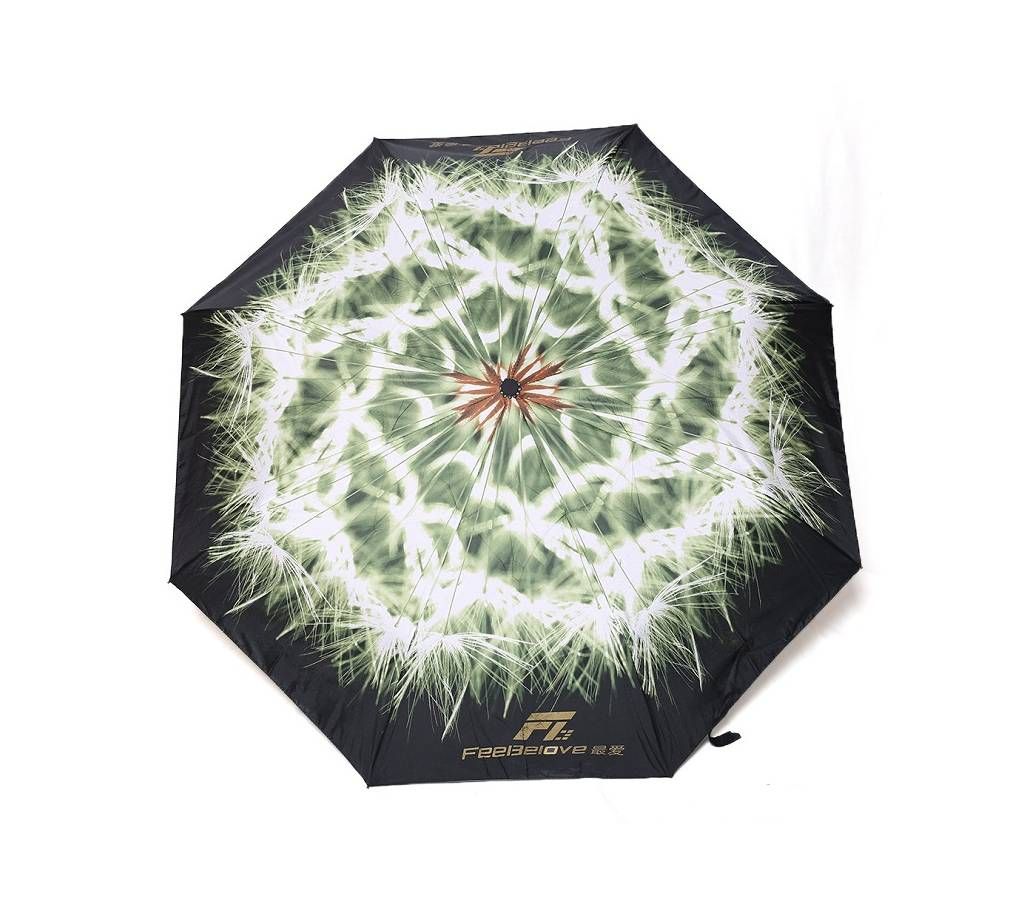 3D Flower Print Umbrella with Torch Light - Green & White