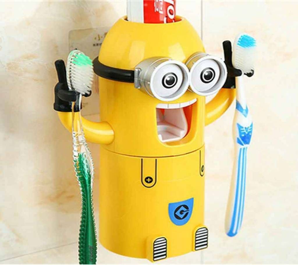 minion toothpaste dispenser with brash holder