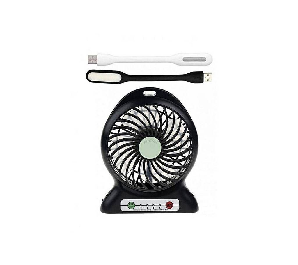 Rechargeable Mini Fan with 2 Piece USB Light - Black and White
