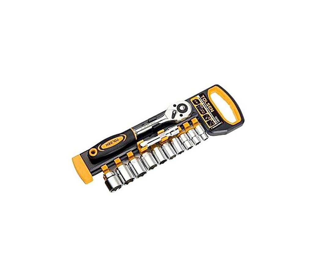 Tolsen Ratchet Handle With Sockets Set - 3/8″ - 12 Pcs 