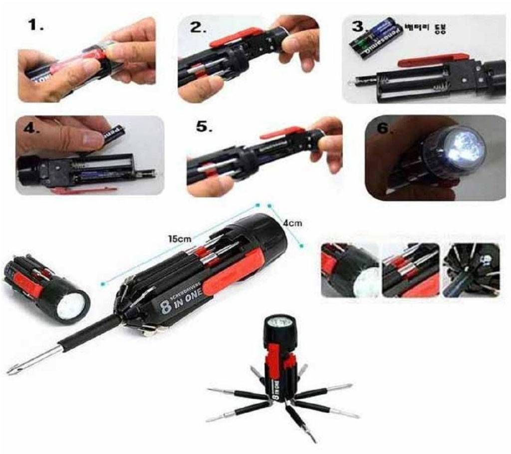 8 in 1 Screw Driver Set With Torch