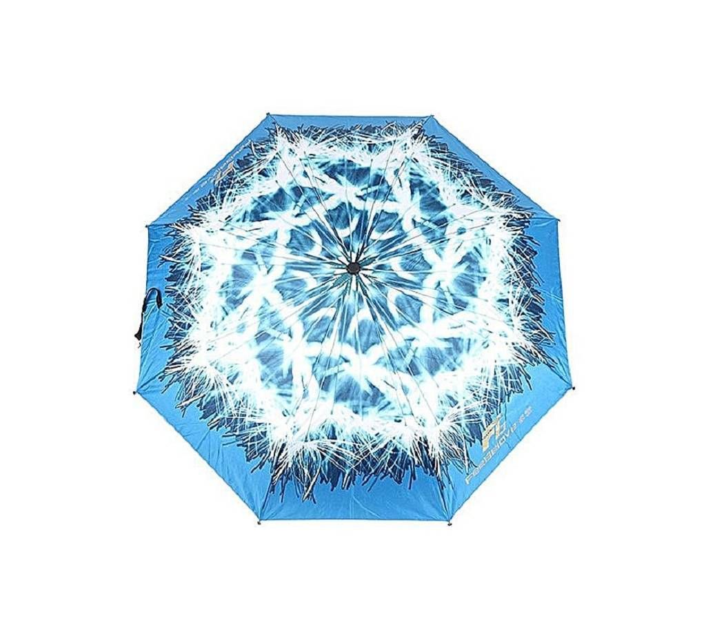 3D Flower Print Umbrella - Blue