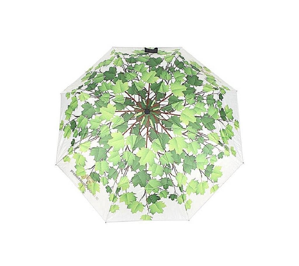 3D Maple Leaf Print Umbrella - White & Green