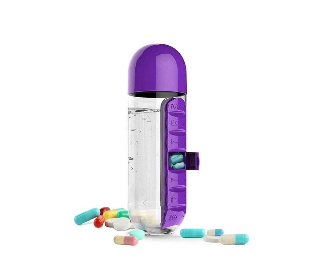 Water Bottle with Pill Box - 600ml - Purple