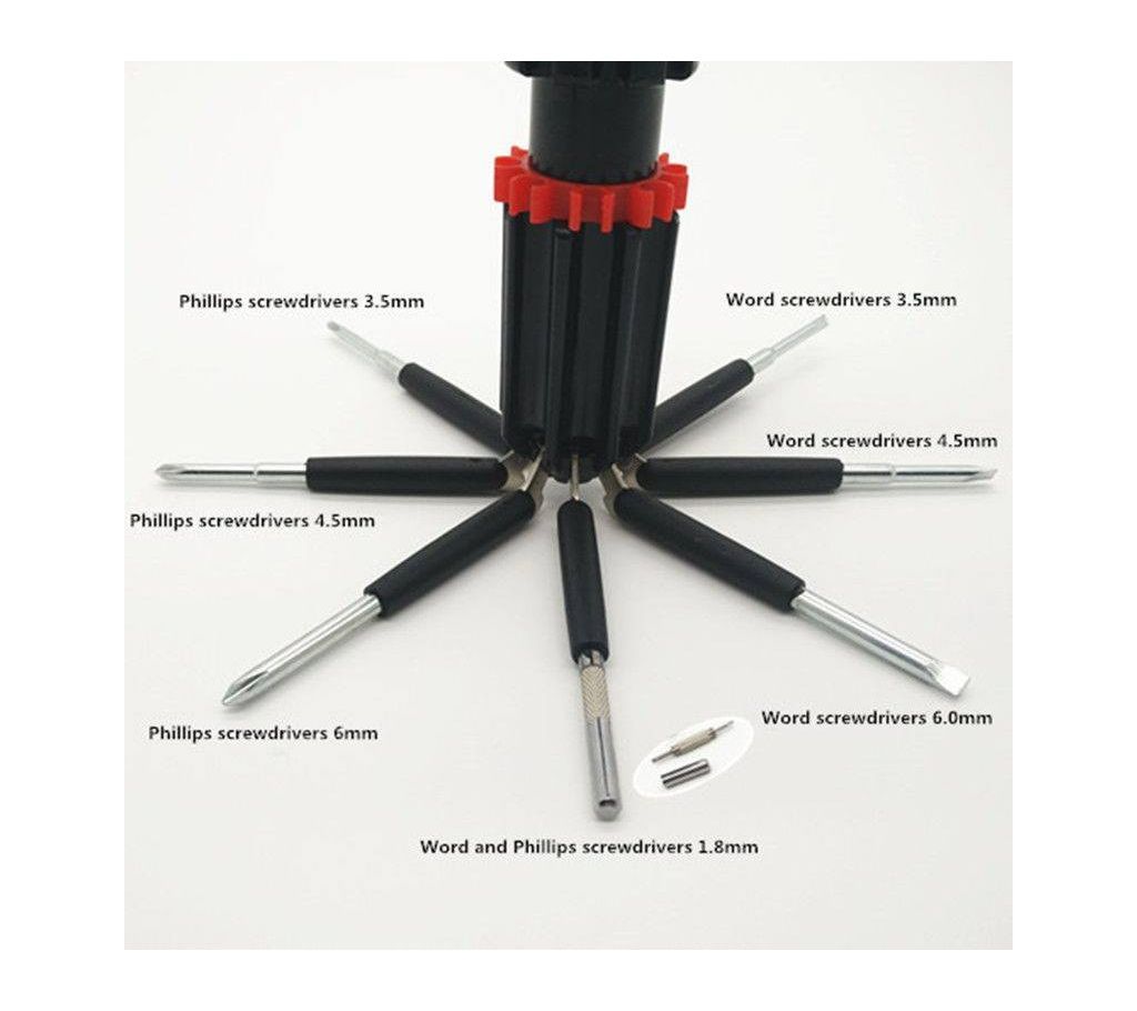 8 in1 Multi-functional LED Torch Screwdriver Set with Safety Hammer