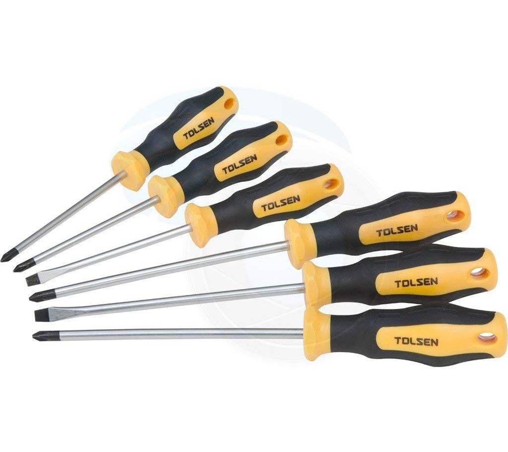 Tolsen 6pcs Anti-Slip Grip Magnetized Flat Phillips Pozidrive Screwdriver Set / 20014