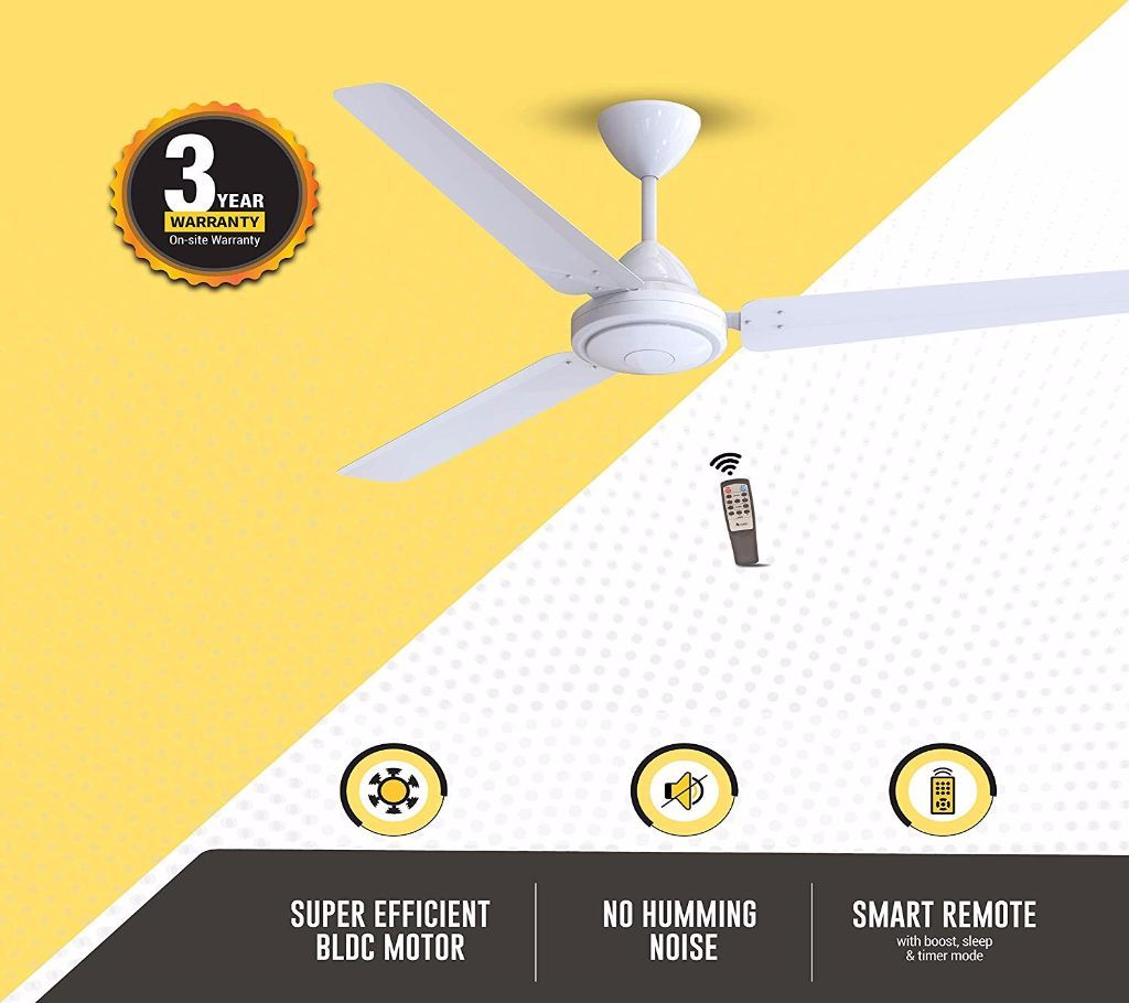 Remote Control, Indias Most Energy Saving/Efficient, CUET Certified, Gorilla Efficio (White) Ceiling Fan, 1400mm/56  220V