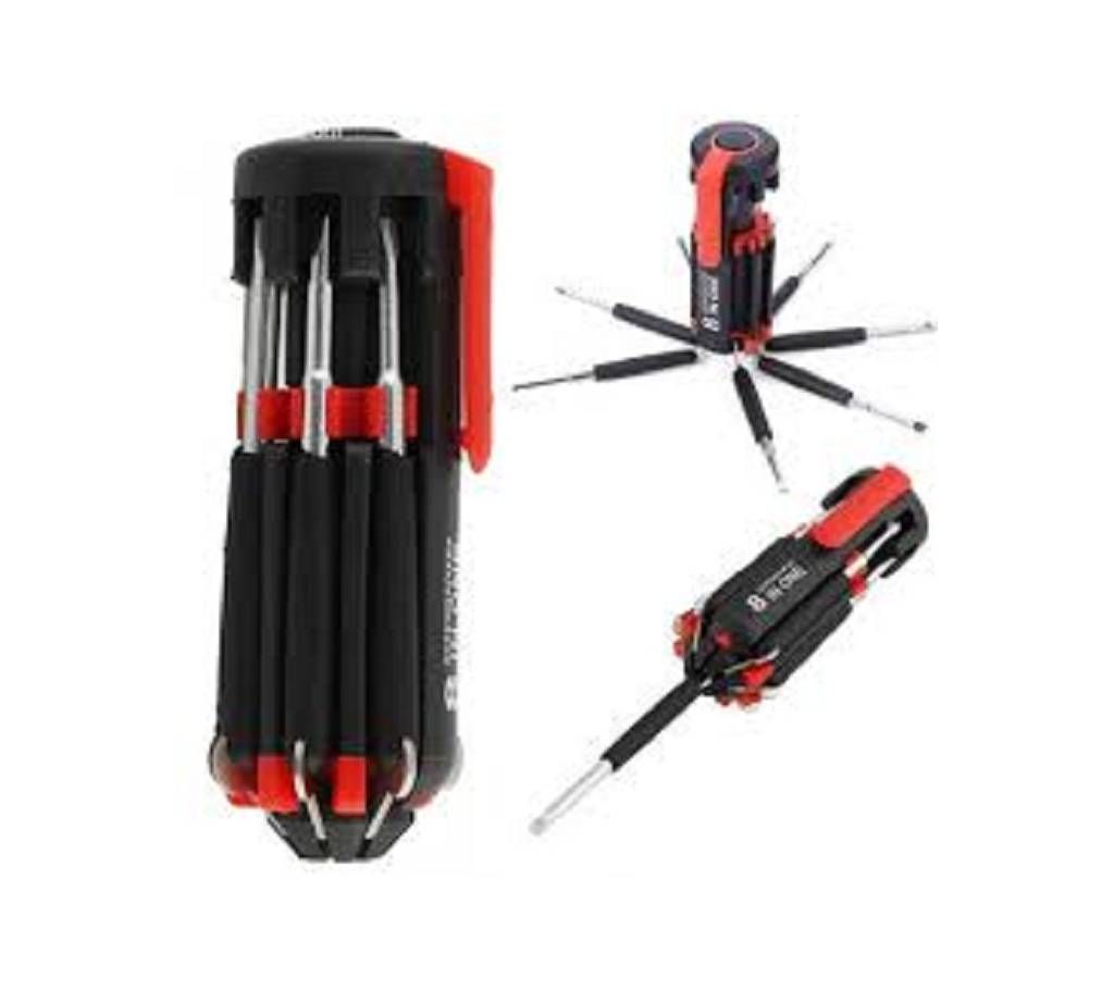 8-In-1 Multipurpose Screwdriver With Torch Light - Black and Red