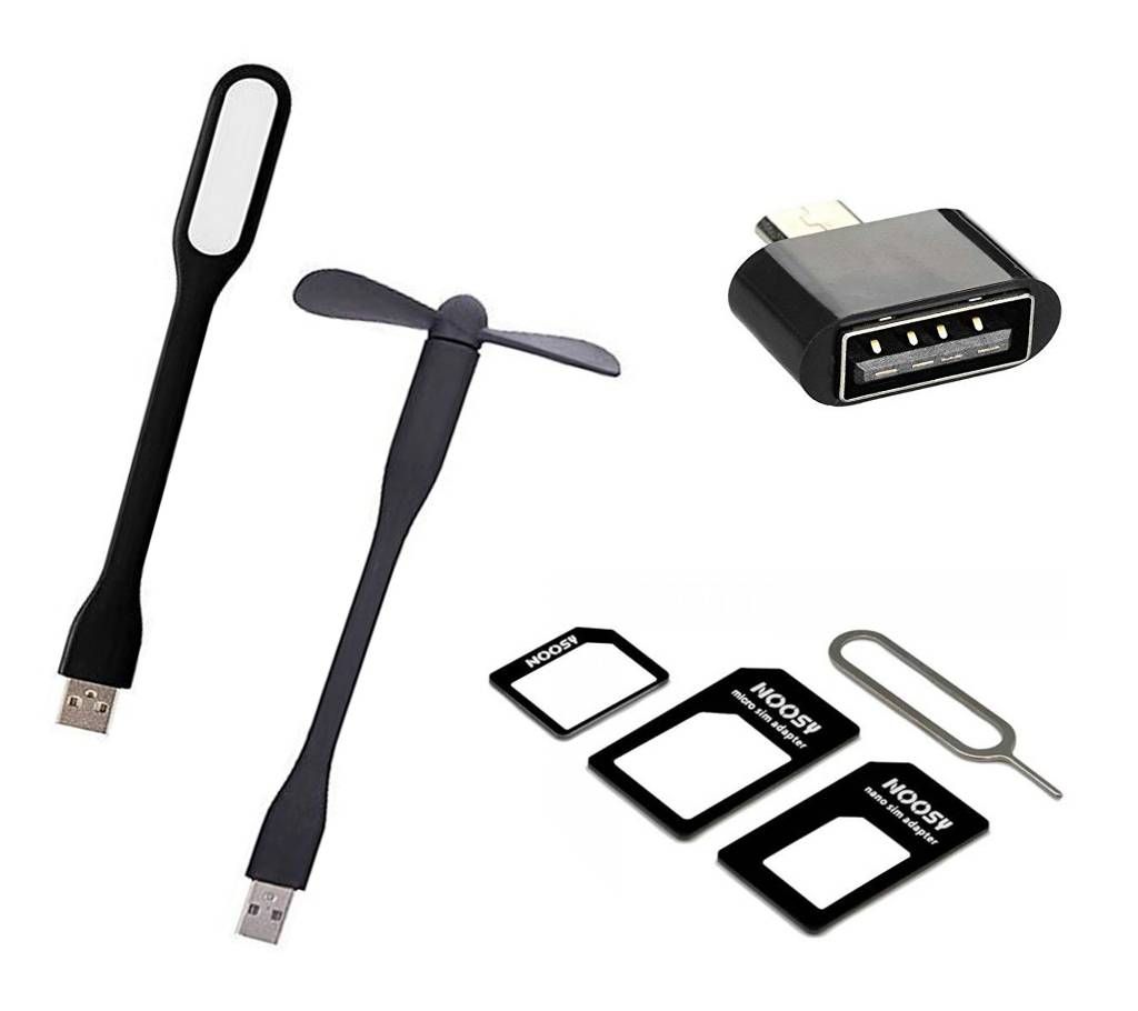 USB Fan, USB Lamp, OTG & SIM Adapter Combo pack