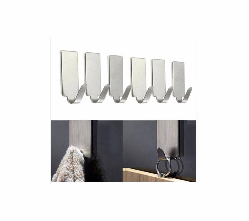 6pcs self Adhesive Wall Door Stainless Steel Holder Hook Hanger