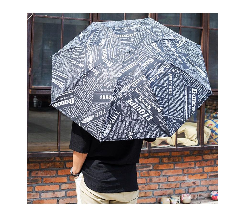 Black with news paper print Umbrella