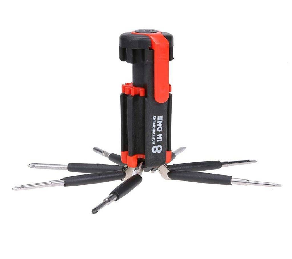 8 In 1 Screwdrivers With Torch Light - Black