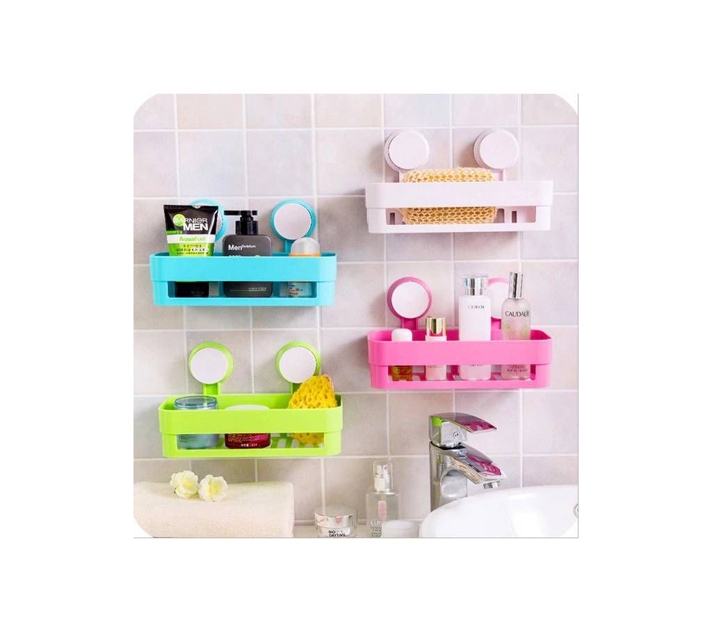 PLASTIC BATHROOM SHELF KITCHEN STORAGE BOX ORGANIZER BASKET WITH WALL MOUNTED SUCTION CUP (2 Pcs)