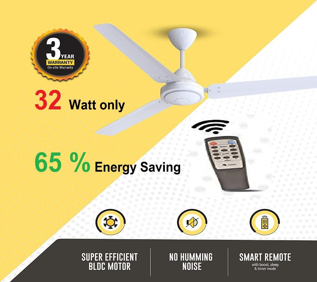Remote Control, 65% Energy Saving, Indias Most Energy Saving/Efficient, CUET Certified, Gorilla Efficio (Ivory) Ceiling Fan, 275 RPM, 220 Volt, 35 Wa