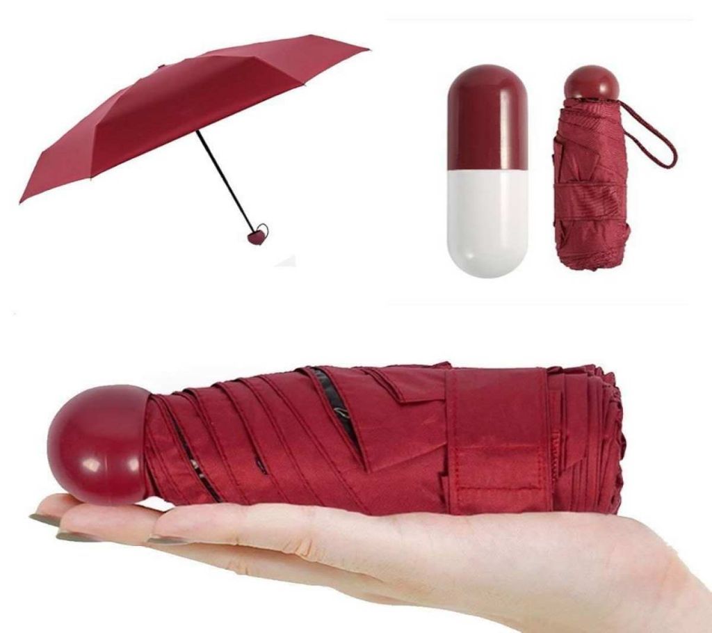 7" Mini Folding Capsule Umbrella - Maroon
