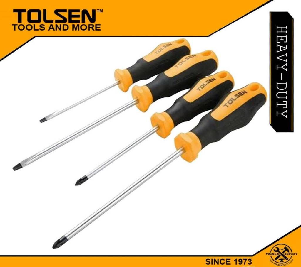 TOLSEN 4pcs Screwdriver Set Comfortable Grip (Philips & Flat) TPR Handle 20015