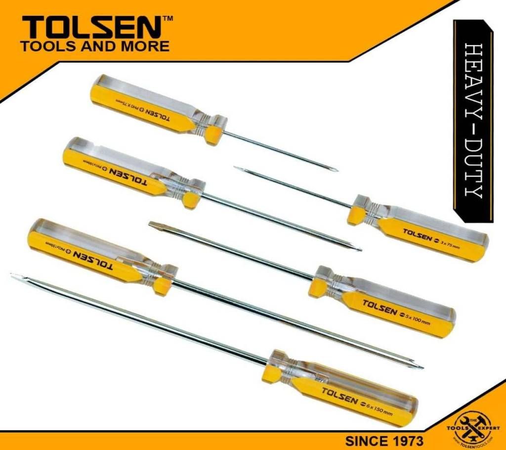 TOLSEN 6pcs Screwdrivers Set (Philips & Flat Head) Transparent Handle 20029