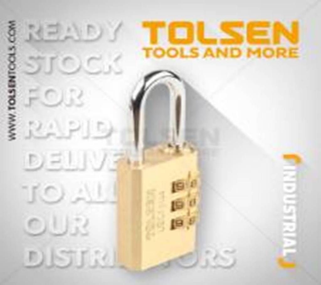 Tolsen Industrial Brass Padlock with 3 Code Wheels