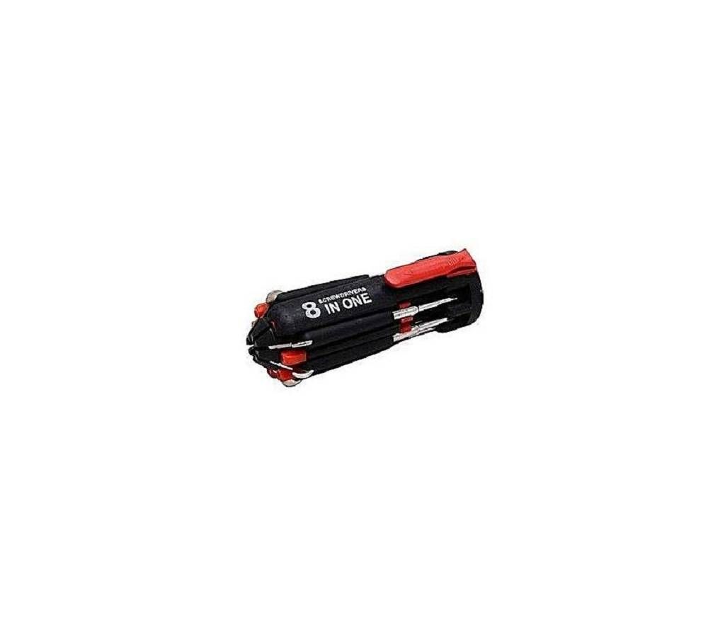 8 In 1 Multi Screwdriver with Powerful Torch - Black and Red