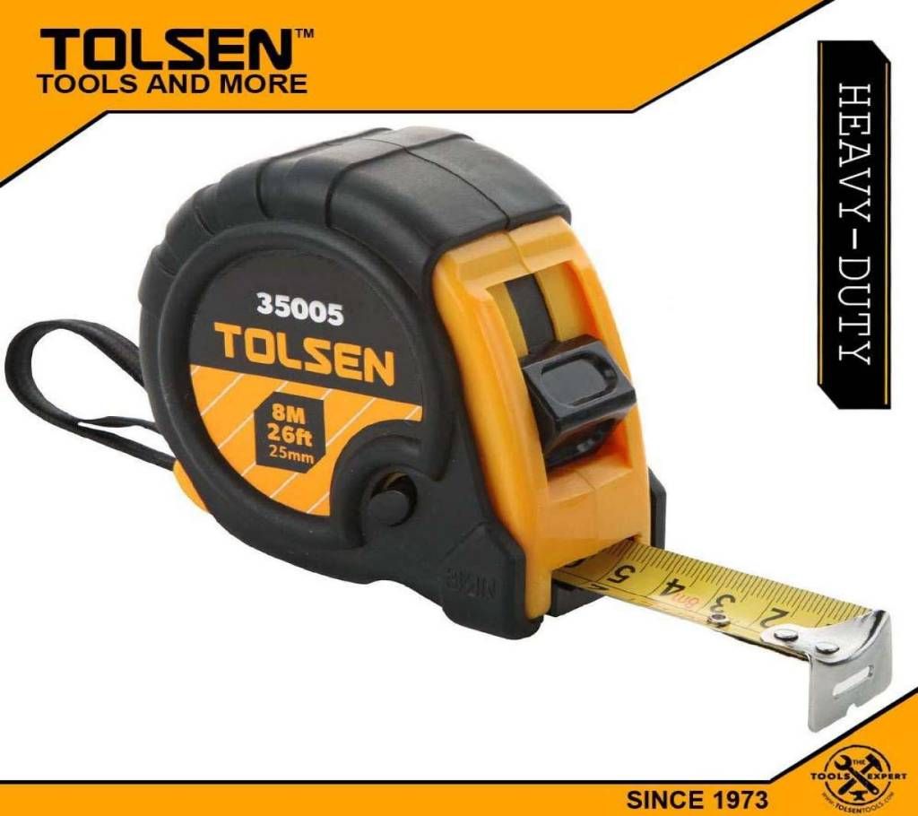 TOLSEN Measuring Tape (8M/26ft x 25mm) Metric And Inch Blade PVC Cover 35005