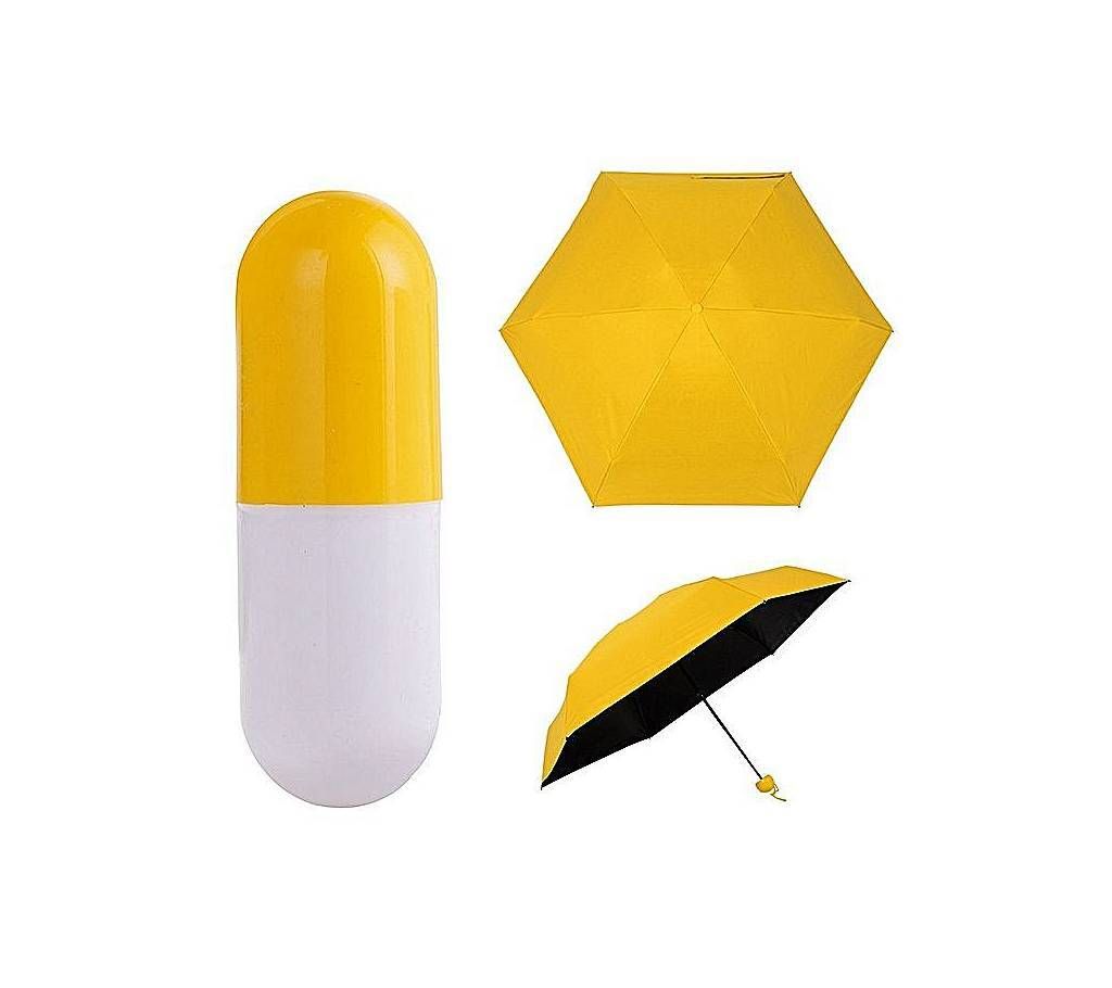 Yellow 7" Mini Folding Umbrella with Capsule Case