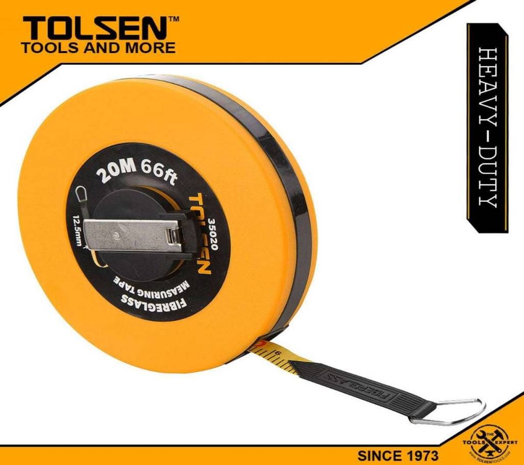 TOLSEN 20M 66FT Fiberglass Measuring Tape with Metal Ring ABS Case 35020